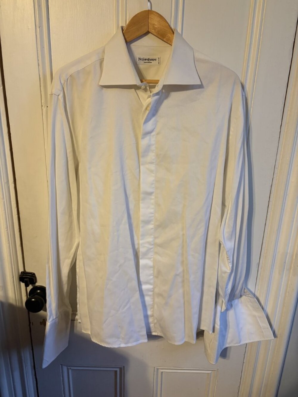 Yves Saint Laurent Pour Homme White Dress Shirt French Cuff Mens 17.5 44 Italy